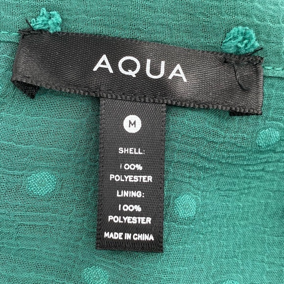 Aqua NWT Ruffle Clip Dot Mini Dress Pussy Bow Bishop Sleeves V Neck Green New - Picture 9 of 10